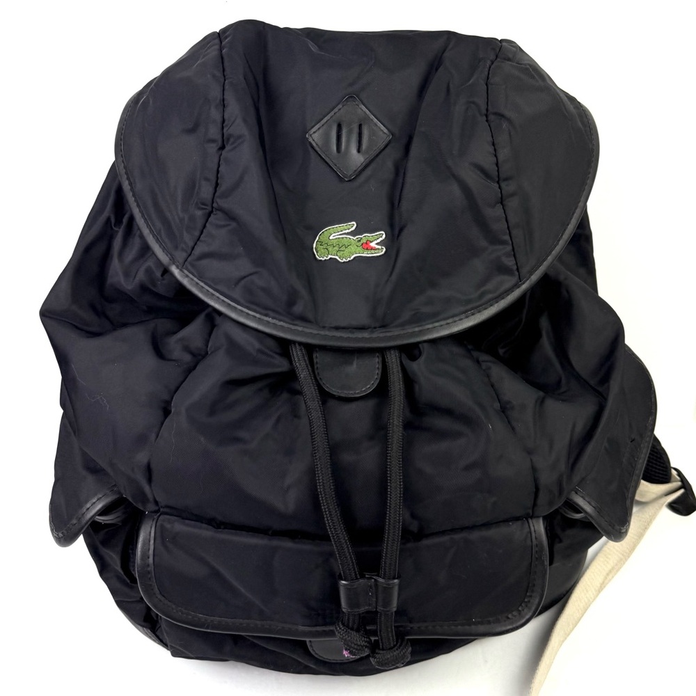 Vintage Lacoste Backpack‎ Large Black Nylon Drawstring Rucksack